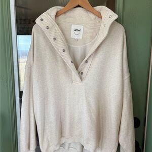 Aerie Cream Snap-Front Crewneck Sweater